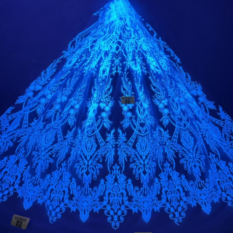Embroidery Net Dress - 10야드 연청색 아프리카 야광 글리터 원단