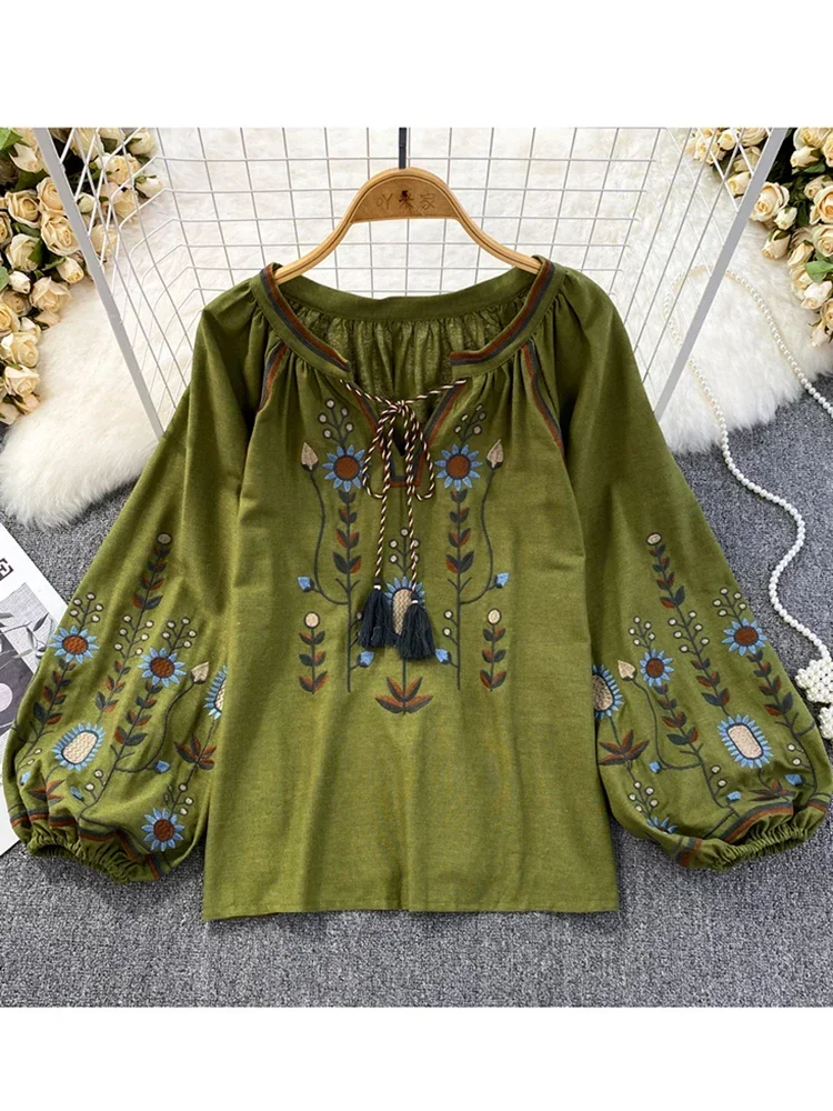 Embroidery Class - 여성 봄 블라우스 에스닉 스타일 복고풍