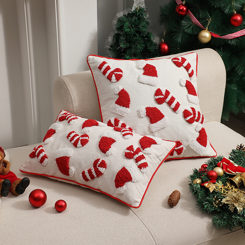 Embroidery Xmas Ornaments - 빨간 크리스마스 베개 커버 장식 산타