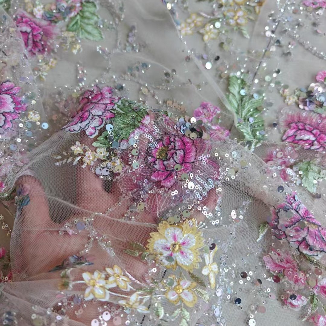 Embroidery Net Dress - 1M 120Cm 와이드 럭셔리 비즈 레이스
