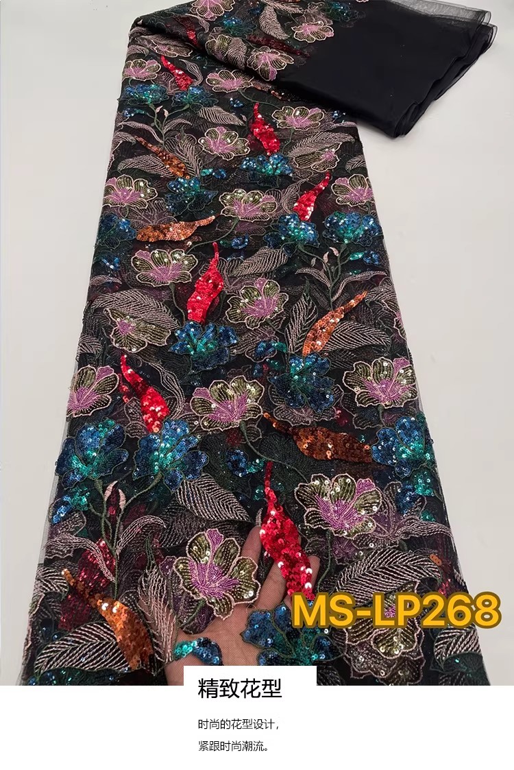 Embroidery Net Dress - 1야드 고급스러운 투톤 비즈 꽃 스팽글