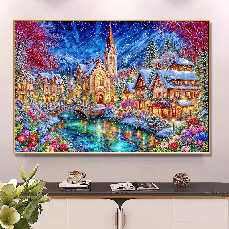 Embroidery Job - 9ct 100x75cm 겨울 교회 자수 DIY
